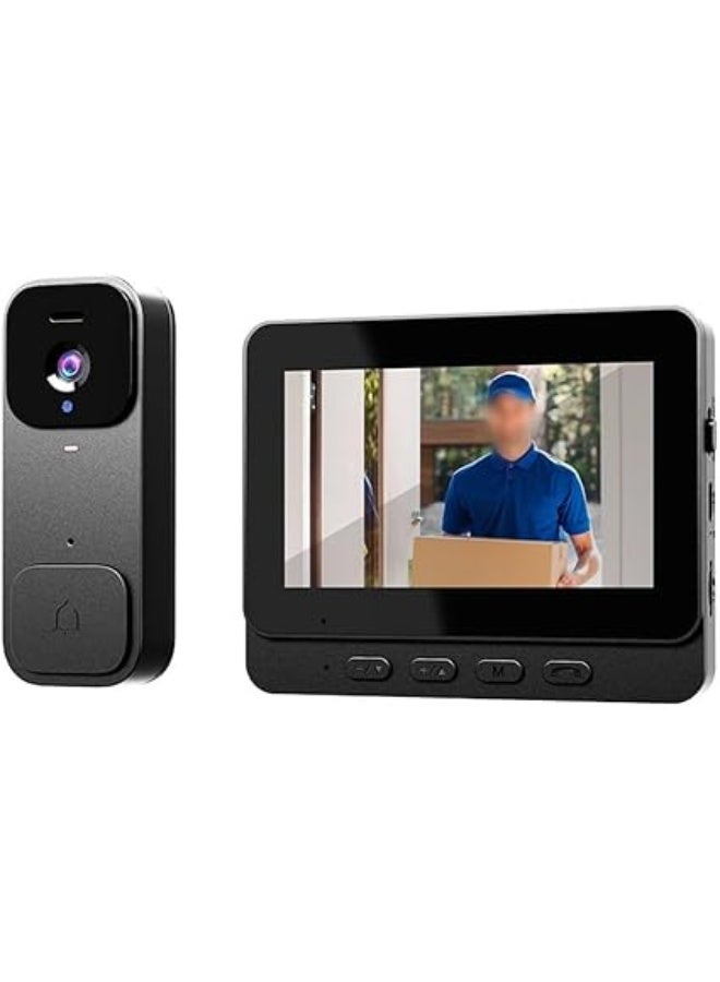 BlueFire Smart Video Doorbell with Display Wireless Doorbell Camera 4.3 Inch HD Video Monitor Two Way Intercom Black - Image 1