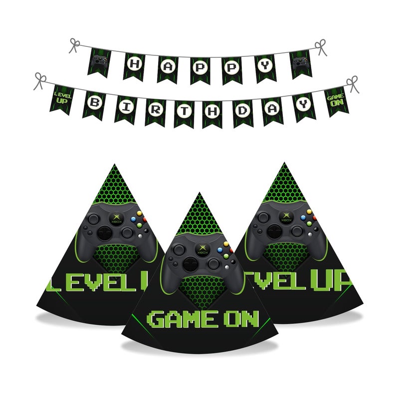 PrettyurParty PRETTY UR PARTY Game On Party decorations Kit - 80 pcs include Bunting, balloons, thank you, centerpiece, danglers, Caps, Gaming Party Supplies, Level Up Birthday Decor, DIY Décor for Kids, Boys - Image 4