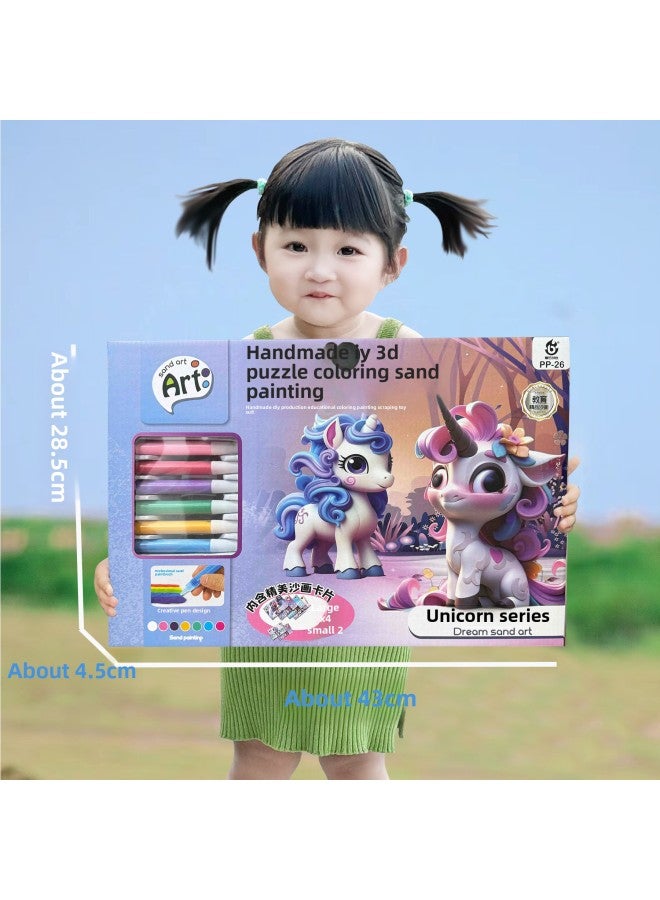 Children Princess Sand Painting Color Sand Puzzle DIY Handmade Kindergarten Creative Dinosaur Painted Suit Gift For Women-Color:Unicorn Sand Painting [small Gift Box] - Image 2