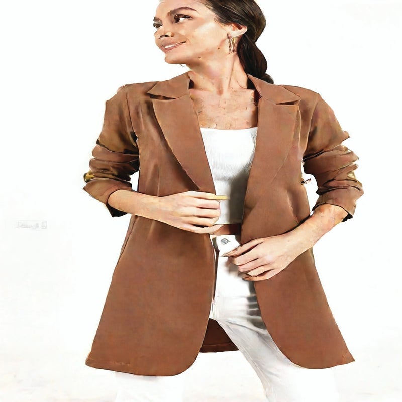 Women's Double-Breasted Mid-Length Blazer Jacket Office Casual Suit Coat - Image 4