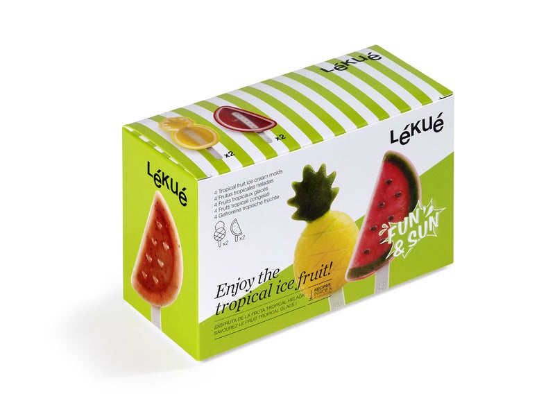 Lekue LÃ©kuÃ© Set of 4 Tropical Popsicle & Ice Cream Molds + Sticks & Lids | Fun Shape Homemade Freezer Ice Pops | Flexible Platinum Silicone for Easy Fill & Unmold | Reusable & Dishwasher Safe| Multicolor - Image 3