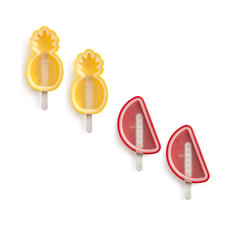 Lekue LÃ©kuÃ© Set of 4 Tropical Popsicle & Ice Cream Molds + Sticks & Lids | Fun Shape Homemade Freezer Ice Pops | Flexible Platinum Silicone for Easy Fill & Unmold | Reusable & Dishwasher Safe| Multicolor - Image 1