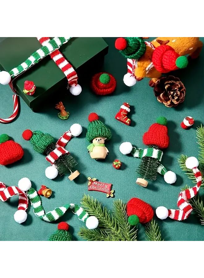 28 Pcs Mini Christmas Knitted Hat and Scarf Set Red Green DIY Crafts Ornaments - Image 2