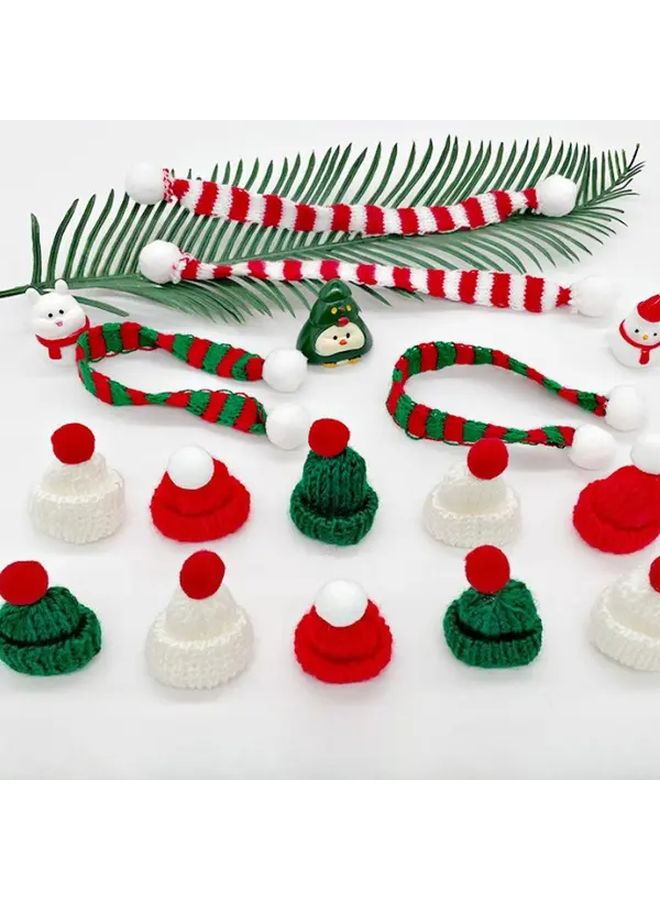 28 Pcs Mini Christmas Knitted Hat and Scarf Set Red Green DIY Crafts Ornaments - Image 5