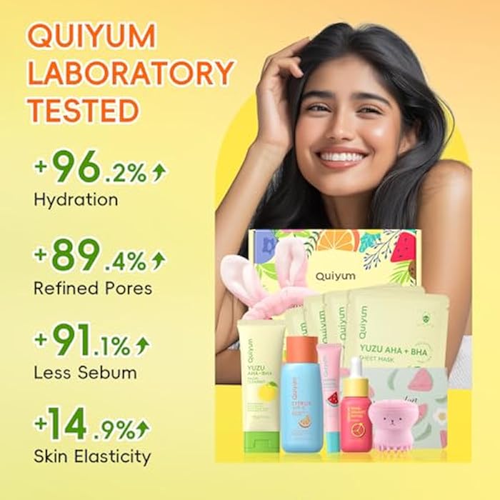 QUIYUM Skin Care Set for Oily/Combination Ance Skin, 5PCS Natural Fruit Skincare Kit with Salicylic Acid, Vit-C & Peptide, Birthday Gifts for Women | Oil Control | Brightening | Anti-Acne | Gift Sets - Image 5