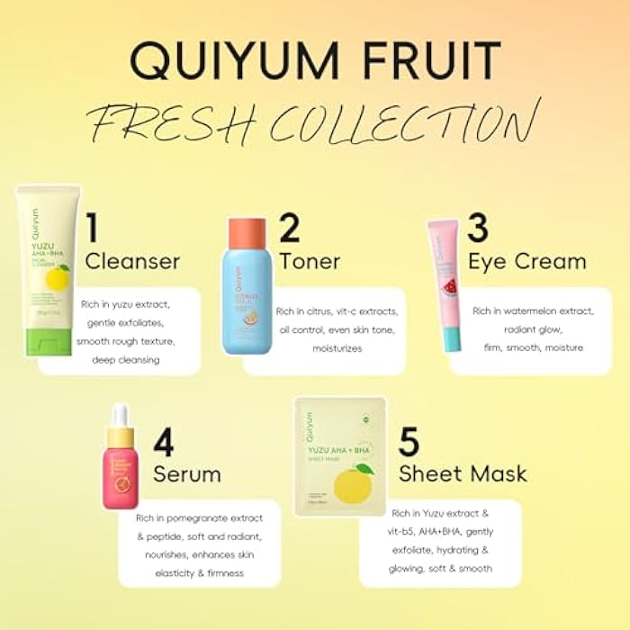 QUIYUM Skin Care Set for Oily/Combination Ance Skin, 5PCS Natural Fruit Skincare Kit with Salicylic Acid, Vit-C & Peptide, Birthday Gifts for Women | Oil Control | Brightening | Anti-Acne | Gift Sets - Image 2
