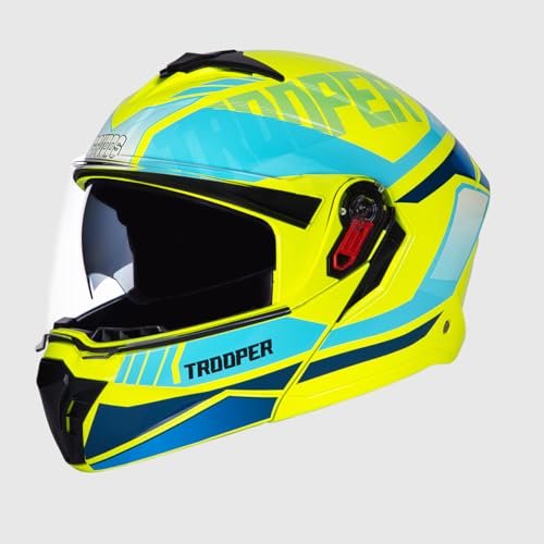 STUDDS Trooper DV D1 ISI and DOT Certified Gloss Finish Flip-up Full Face Helmet for Men and Women with Inner Sun Visor (Yellow N1 M) - Image 1