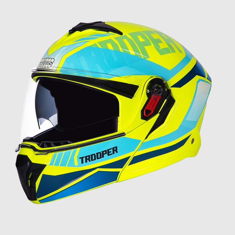 STUDDS Trooper DV D1 ISI and DOT Certified Gloss Finish Flip-up Full Face Helmet for Men and Women with Inner Sun Visor (Yellow N1 M) - Image 3
