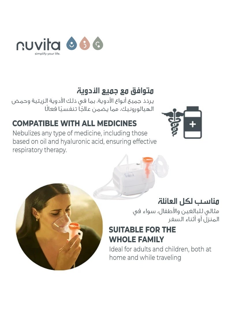 Nuvita Piston Aerosol Device | Effective Respiratory Therapy for Adults & Children | Nebulizes All Medicines | Adjustable Flow | Quiet & Fast | Includes Masks, Mouthpiece, and Accessories - Image 3