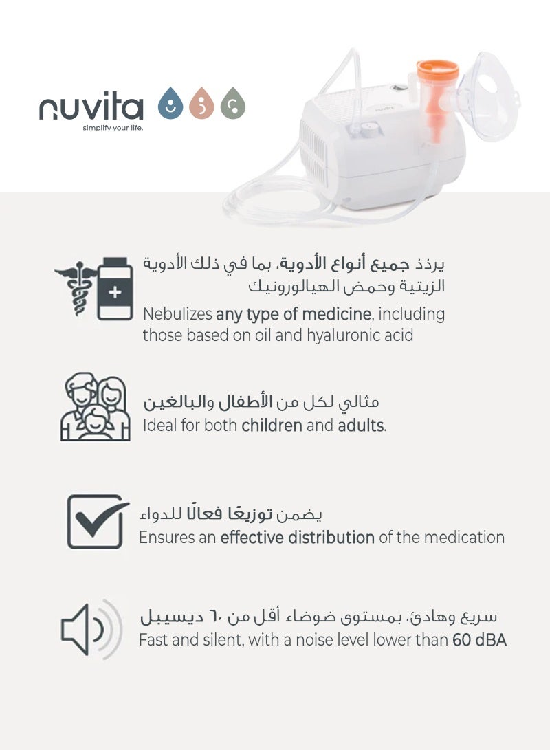 Nuvita Piston Aerosol Device | Effective Respiratory Therapy for Adults & Children | Nebulizes All Medicines | Adjustable Flow | Quiet & Fast | Includes Masks, Mouthpiece, and Accessories - Image 2