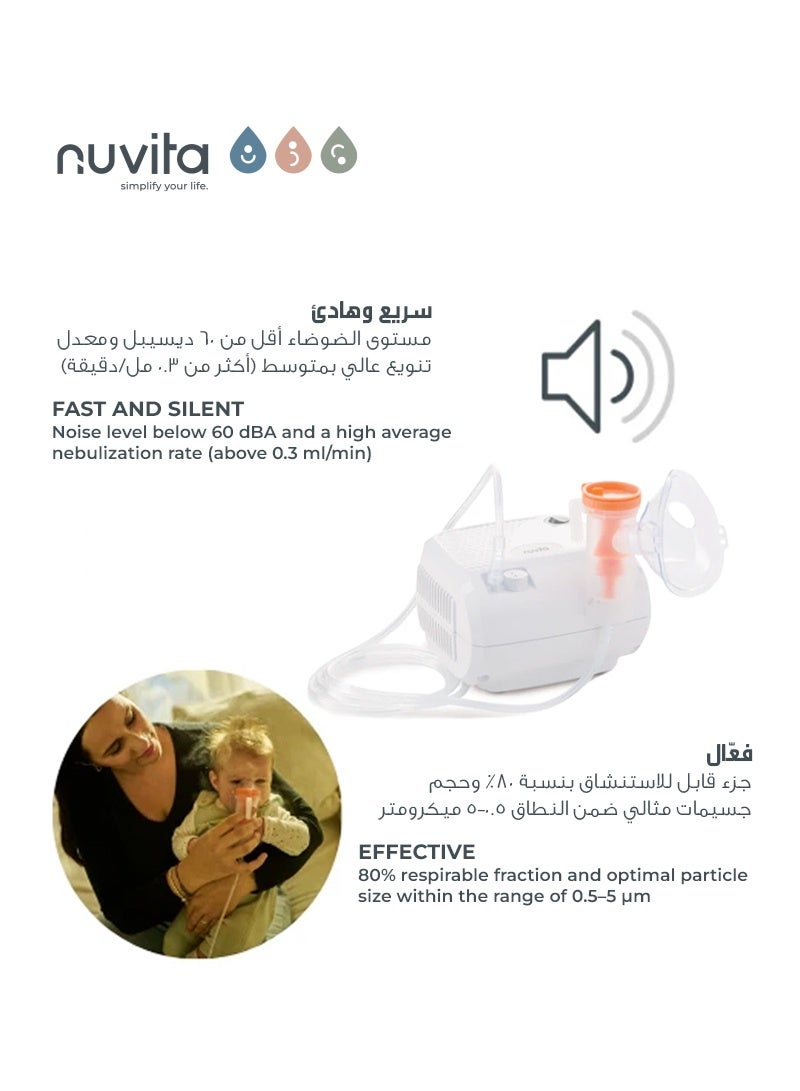 Nuvita Piston Aerosol Device | Effective Respiratory Therapy for Adults & Children | Nebulizes All Medicines | Adjustable Flow | Quiet & Fast | Includes Masks, Mouthpiece, and Accessories - Image 4