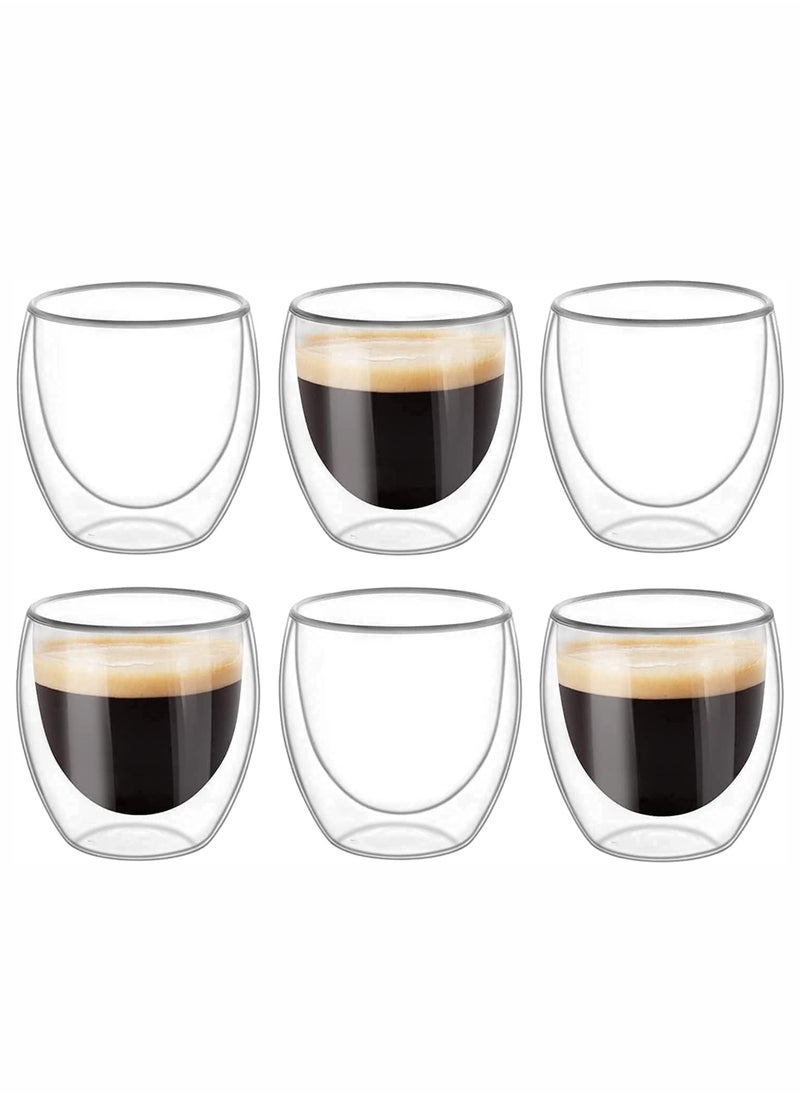 Toshionics Premium Double Wall Glass Borosilicate Glass 250ml Heat and Cold Resistant Insulated Glass Cup for Espresso Cappuccino Latte Tea Milk Wine Double Layer Clear Shot Glass Perfect for Home Office Bar Restaurant Shops Special Occasions Birthdays Anniversaries Valentine's Day and Ramadan (Set of 6)  - Image 2