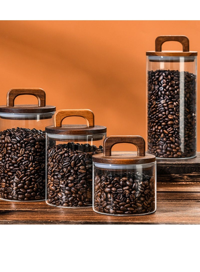 4Packs الزجاج واضح حبوب القهوة الشاي ختم جرة مجموعات مع مقبض خشبي مطبخ ريترو Cerea المعكرونة السكر التوابل رطوبة مقاومة لتخزين الأغذية وعاء - Image 2