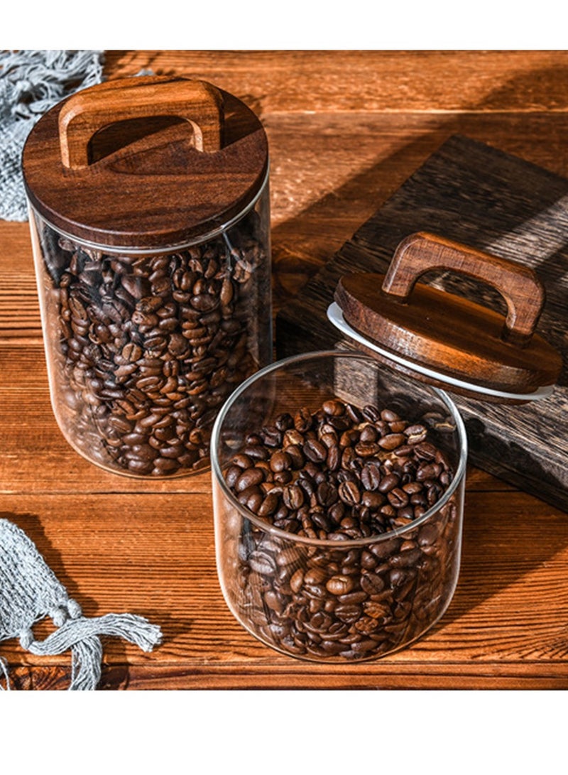 4Packs الزجاج واضح حبوب القهوة الشاي ختم جرة مجموعات مع مقبض خشبي مطبخ ريترو Cerea المعكرونة السكر التوابل رطوبة مقاومة لتخزين الأغذية وعاء - Image 4