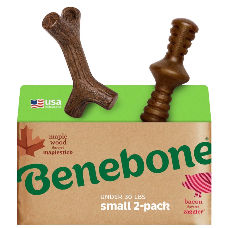 Benebone 2Pack MaplestickZaggler Durable Dog Chew Toys Real Maplewood Real Bacon Made in USA Small - Image 2