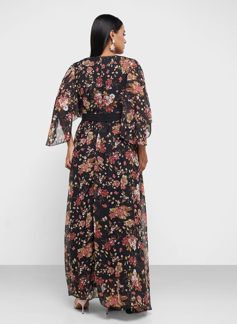خزانة فستان ماكسي شيفون بنقشة الزهور - Image 2