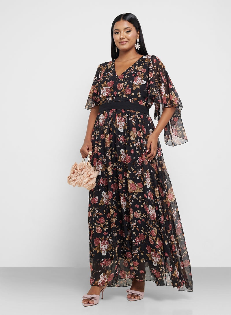 خزانة فستان ماكسي شيفون بنقشة الزهور - Image 1