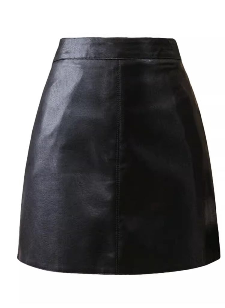 Generic - 2023 Autumn Winter PU Leather Skirt High Waist Slimming Apricot - Image 1