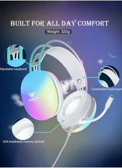 AULA S505 Gaming Headset with Mic for PC,Wired Gaming Headphone,RGB Rainbow Backlit,Virtual 7.1 Surround Sound, 50mm Driver, Soft Memory Earmuffs, Wired Laptop Desktop Computer Headset, Green  - Image 2
