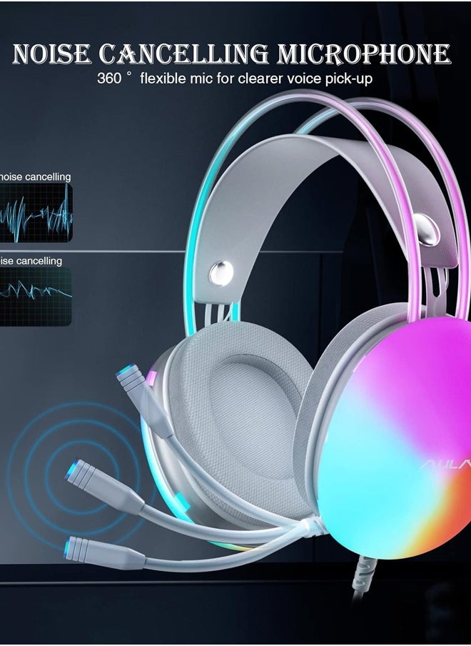 AULA S505 Gaming Headset with Mic for PC,Wired Gaming Headphone,RGB Rainbow Backlit,Virtual 7.1 Surround Sound, 50mm Driver, Soft Memory Earmuffs, Wired Laptop Desktop Computer Headset, Green  - Image 3