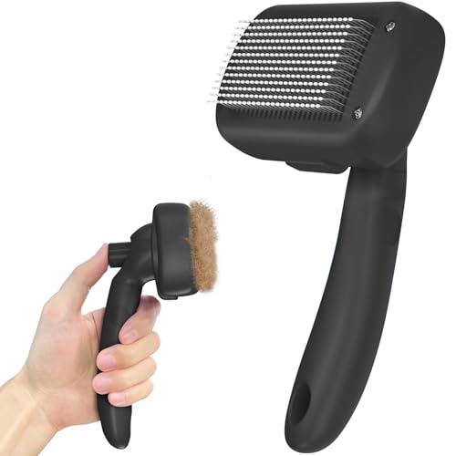 Dipoo Self Cleaning Shedding Brush - Skin Friendly Grooming Tool for Dogs, Cats, and Puppies, Deshedding and Hair Removal for Long and Short Haired Pets, Black - Image 1