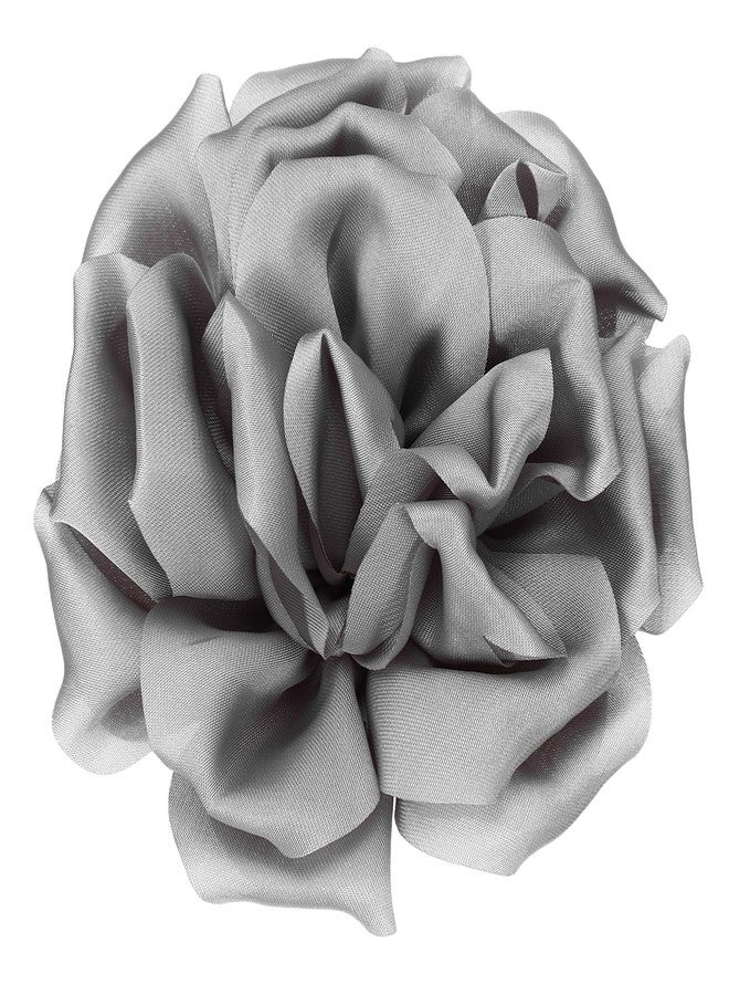 PATIKIL Silk Satin Flower Brooch Pin 4", Large Peony Floral Lapel Pin for Women Wedding Party Birthday Dance Banquet Dress Clothes Hat Bag Decoration, Gray - Image 1