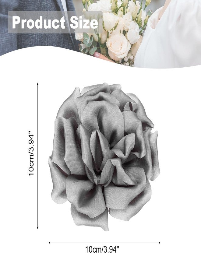 PATIKIL Silk Satin Flower Brooch Pin 4", Large Peony Floral Lapel Pin for Women Wedding Party Birthday Dance Banquet Dress Clothes Hat Bag Decoration, Gray - Image 2