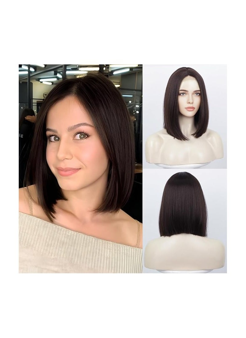 Wigs for Women Dark Brown Hair Straight Bob Wig Hand-Tied Heat Resistant Hairline Shoulder Length Natural Middle Part (12inch) - pzsku/Z1A191A8D8616F26E087AZ/45/_/1721034294/ee76c48e-032e-4ee6-83d1-db53b897cdfa