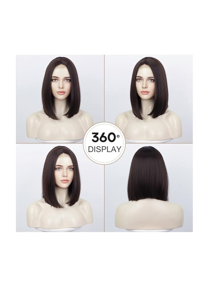 Wigs for Women Dark Brown Hair Straight Bob Wig Hand-Tied Heat Resistant Hairline Shoulder Length Natural Middle Part (12inch) - pzsku/Z1A191A8D8616F26E087AZ/45/_/1721034295/c2c449b5-7fd7-4f88-89c8-89bacb437816