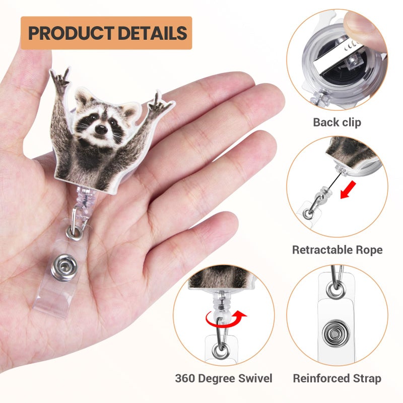 ITOKEY Cute Badge Reel, Funny Raccoon Badge Holder, Nurse Name Badge Reel with Retractable Clip, Medical Worker ID Card Holders, Pediatric Nursing Accessories for Nurse Doctor Student Teacher Office - Image 2