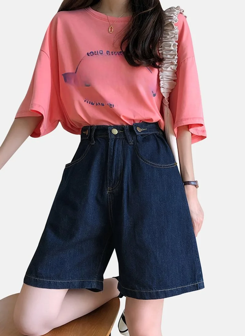 YUNIQEE Blue Solid Denim Shorts