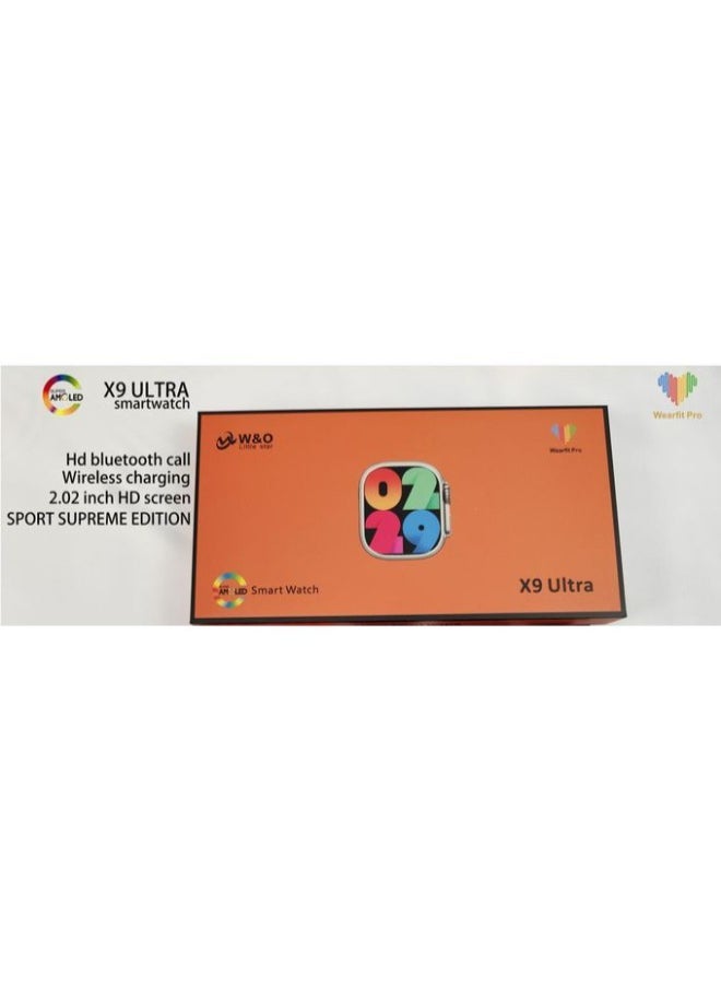W&O - ساعة ذكية X9 فائقة الجودة شاشة 2.2 بوصة سوبر أموليد 320*385، بلوتوث 5.2 وبطارية 220-300 مللي أمبير مع شريطين - برتقالي - Image 1