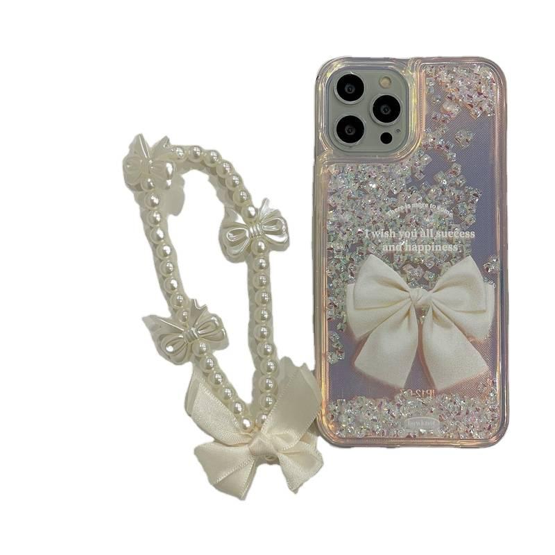 LS Silicone Protective Case for iPhone 13 with Shockproof and Drop Protection plus Shockproof plus Bow Design plus Chain Strap in Butterfly - Image 5
