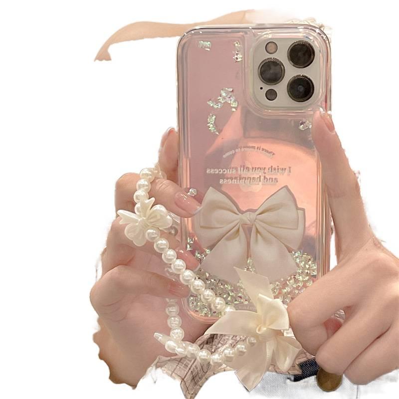 LS Silicone Protective Case for iPhone 13 with Shockproof and Drop Protection plus Shockproof plus Bow Design plus Chain Strap in Butterfly - Image 1