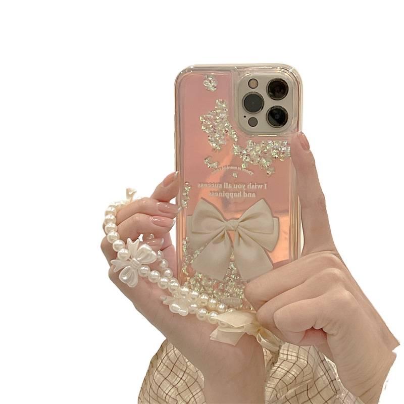 LS Silicone Protective Case for iPhone 13 with Shockproof and Drop Protection plus Shockproof plus Bow Design plus Chain Strap in Butterfly - Image 2
