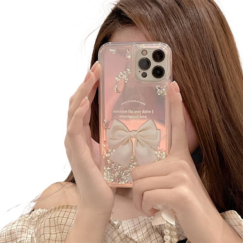 LS Silicone Protective Case for iPhone 13 with Shockproof and Drop Protection plus Shockproof plus Bow Design plus Chain Strap in Butterfly - Image 3