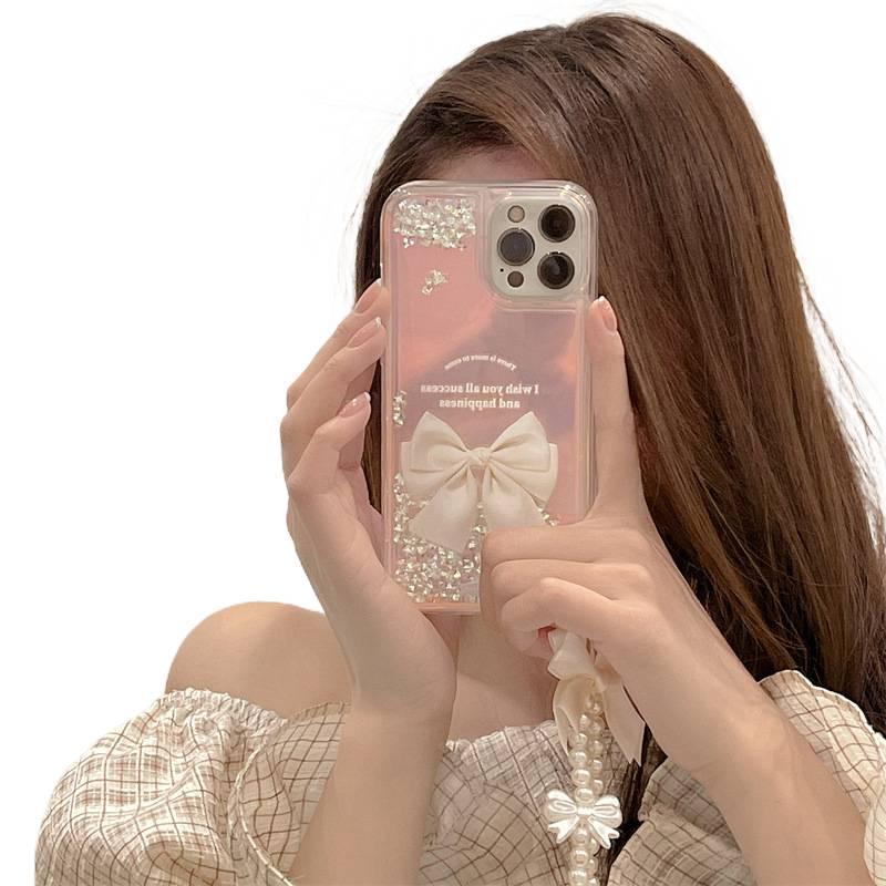 LS Silicone Protective Case for iPhone 13 with Shockproof and Drop Protection plus Shockproof plus Bow Design plus Chain Strap in Butterfly - Image 4