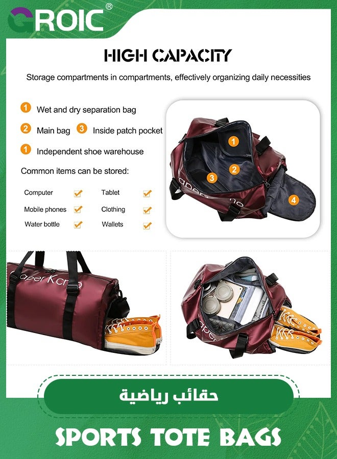 GROIC Sports Gym Bag for Women and Men,Small Sports Duffle Bag with Shoulder Strap and Handbag,Sports Shoulder Bag with Separated Shoe Compartment ,Outdoor Large-capacity Travel Bag(Red) - Image 4