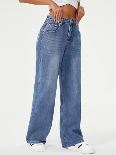 HDLTE Women Wide Leg Jeans High Waist Baggy Jeans Loose Boyfriend Jean Denim Pants Y2K Blue, X-Small - Image 4