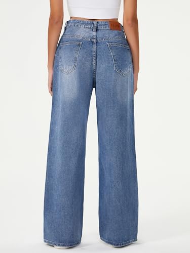 HDLTE Women Wide Leg Jeans High Waist Baggy Jeans Loose Boyfriend Jean Denim Pants Y2K Blue, X-Small - Image 2