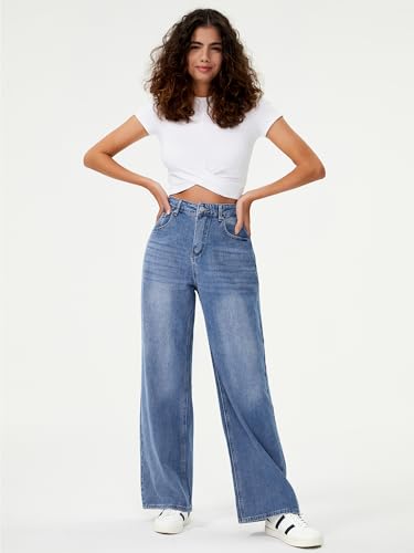 HDLTE Women Wide Leg Jeans High Waist Baggy Jeans Loose Boyfriend Jean Denim Pants Y2K Blue, X-Small - Image 5