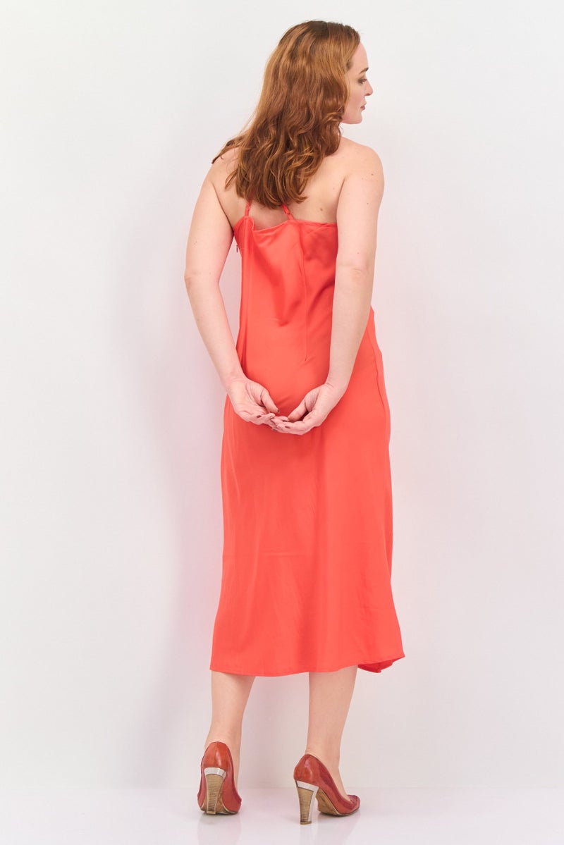 VERO MODA فستان ميدي بسيط للنساء، أحمر ساطع - Image 3