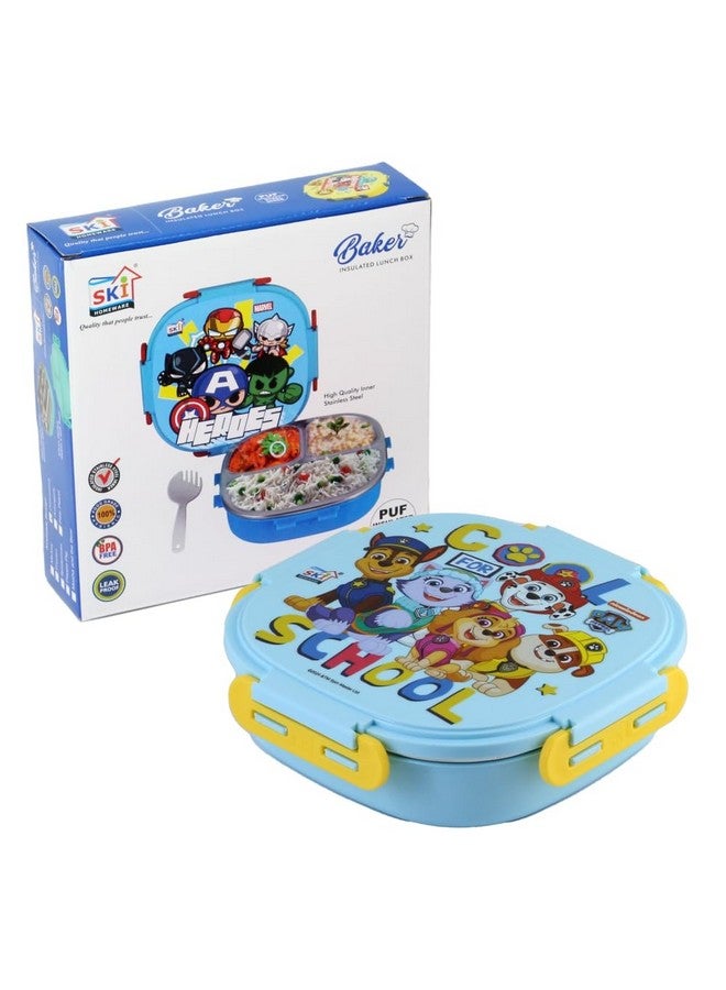 SKi Homeware Baker Insulated 3 Grid Bento Lunch Box With Stainless Steel Inner And A Steel Spoon- Paw Patrol, 450 Ml - Image 5