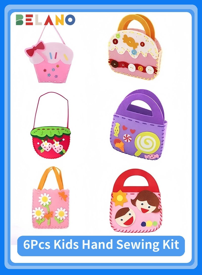 BELANO 6 Pack Children Sewing Kit, Beginners Felt Craft Kits for Kids DIY Fabric Handbag (6 Patterns) - Image 1