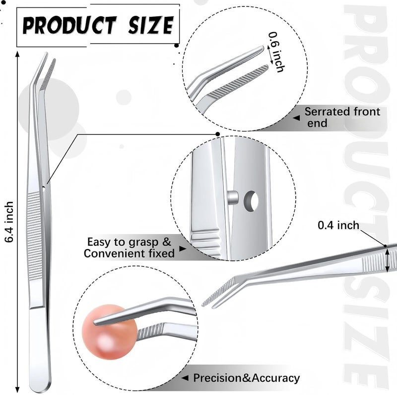 Honoson 48 Pieces Stainless Steel Tweezers with Curved Serrated Tip Multipurpose Tweezers Sewing Machine Tweezers Forceps Tweezers for Craft, Silver - Image 3