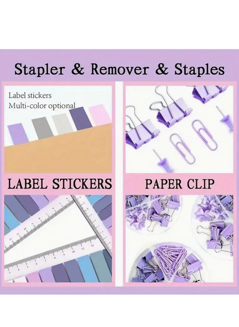 Office Stationery Set - Stapler, Tape Dispenser, Assorted Index Tabs, Scissors, Clips, Ruler and Pen for Students, Teachers, Office Use - Image 2