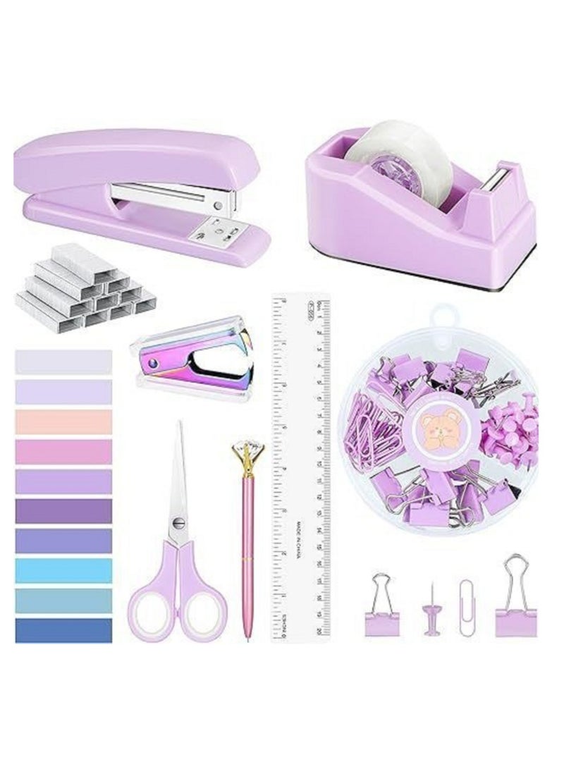 Office Stationery Set - Stapler, Tape Dispenser, Assorted Index Tabs, Scissors, Clips, Ruler and Pen for Students, Teachers, Office Use - Image 1