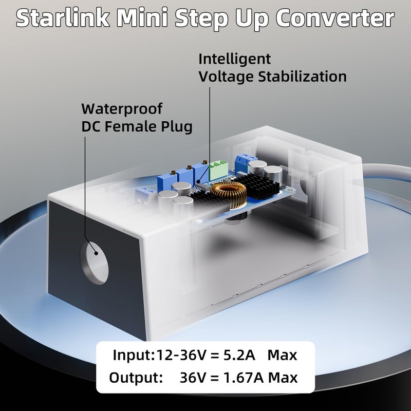 EAZUSE Starlink Mini 12V Battery Adapter with Step Up Converter, Battery O Ring Cable to DC Female 12V-24V to 36V Step Up Booster - Image 2