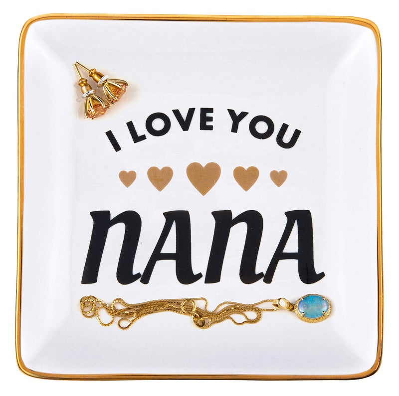 RELISSA Gifts for Grandma  Jewelry Tray Trinket Dish I Love You Nana Valentine  Mothers Day Gift