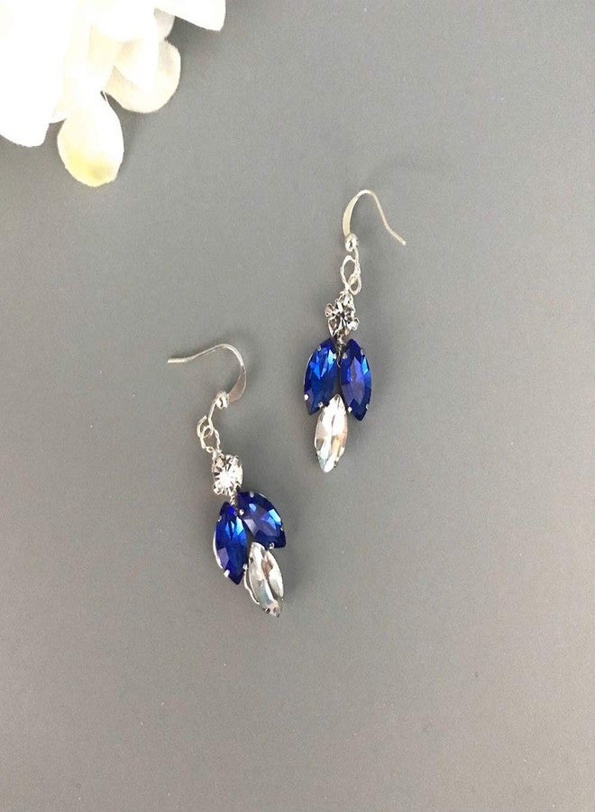 BERYUAN Women Royal Sapphire Crystal Blue Pearl Earring Hair Vine Set Silver Wedding Hair Accessory Hair Comb Piece Party Headpiece (Blue) - Image 3